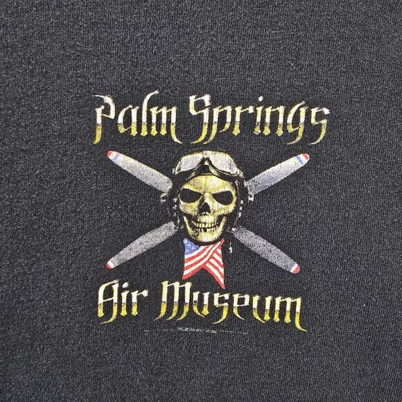 Palm Springs Air Museum Shirt Mens Medium Black Vintage Skull Grunge - Picture 5 of 8